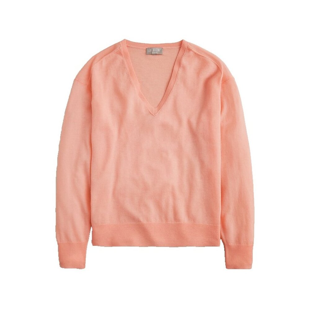 NWT J.Crew Oversized Featherweight Cashmere V-neck Sweater in Blushed Peach L
